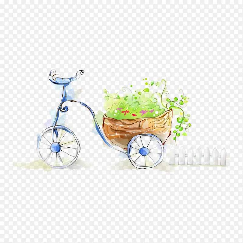 小清新载绿草的蓝色游园自行车