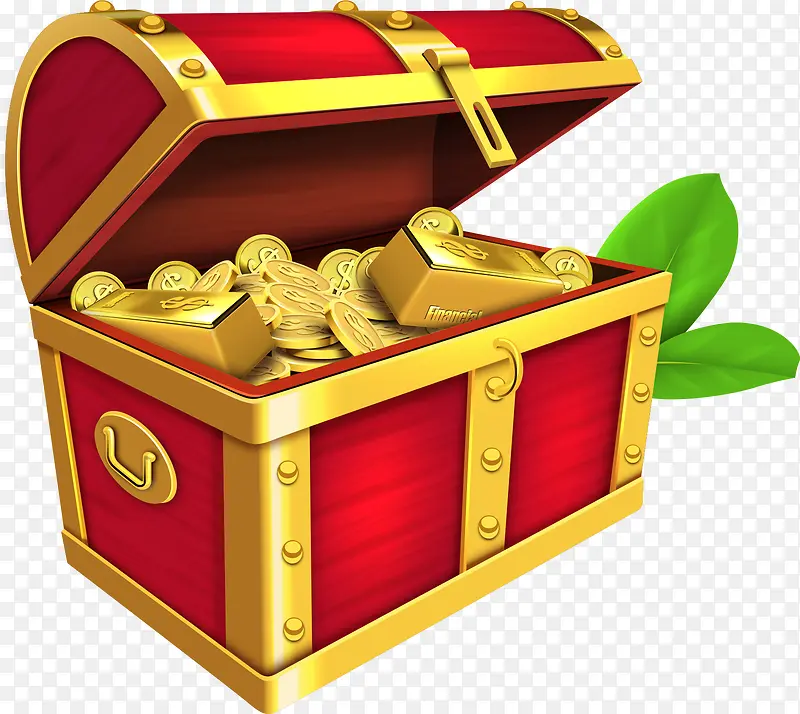 矢量红色宝箱里的金币与金锭