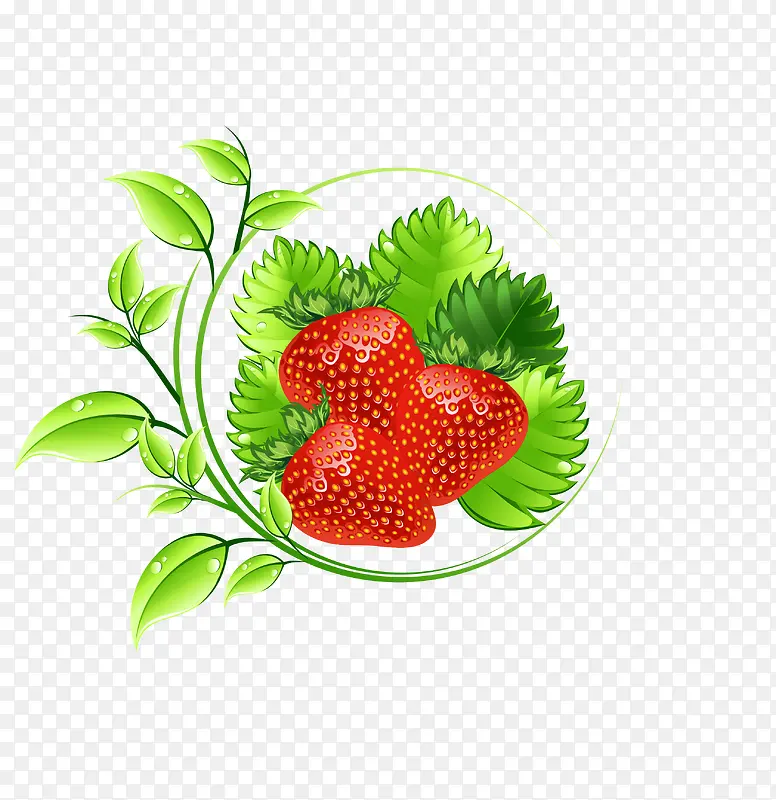 矢量草莓与叶子