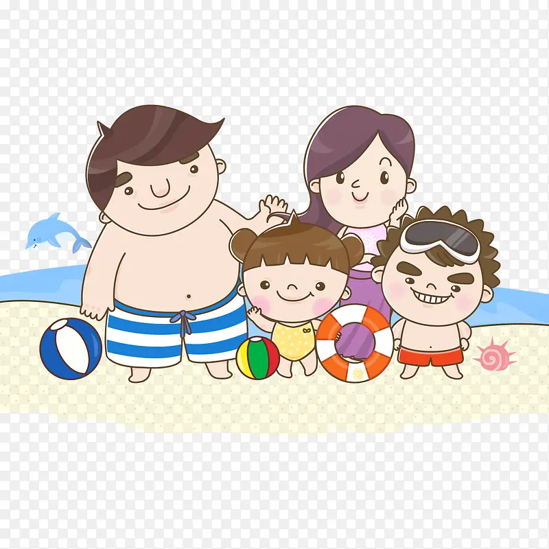 一家人去海滩玩矢量图