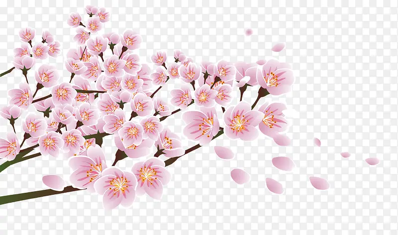 粉色手绘桃花树枝装饰图案