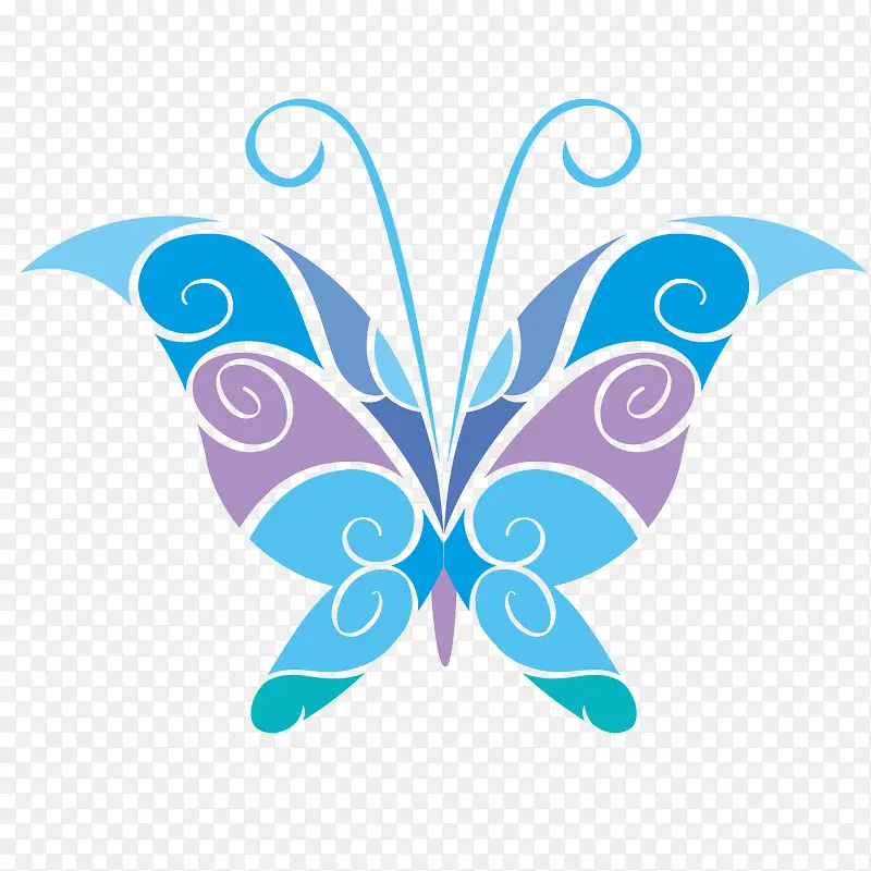 蓝色花纹的蝴蝶手绘矢量图