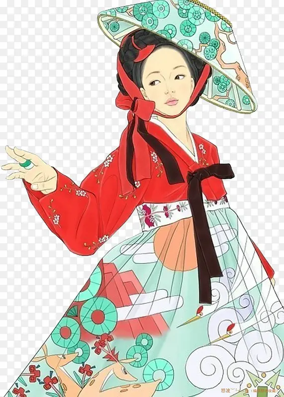 古风朝鲜服带着帽子的妇女PNG