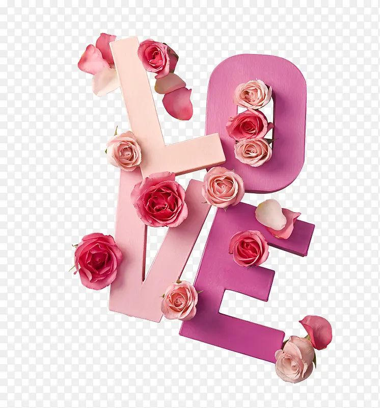 粉色玫瑰LOVE创意艺术字