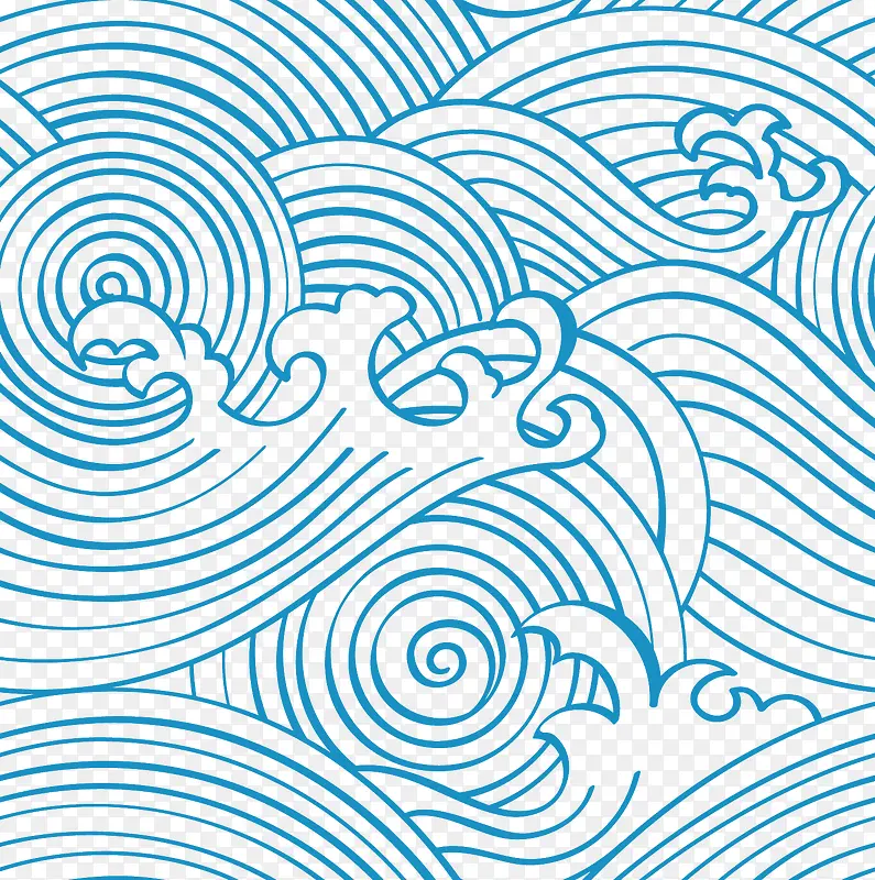 蓝色海浪花纹矢量无缝拼接素材