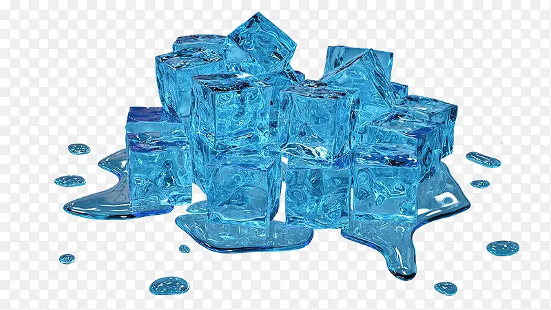 蓝色冰块融化水滩