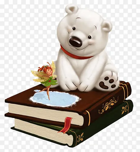 坐在书上的小白熊