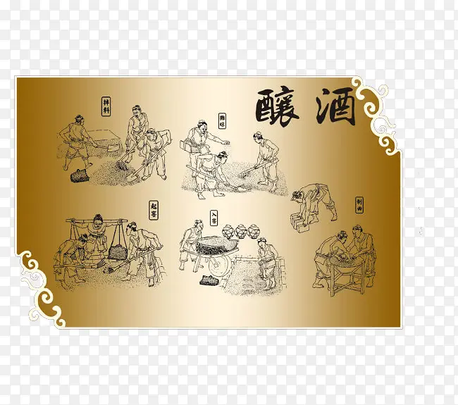 创意古代酿酒图插图元素