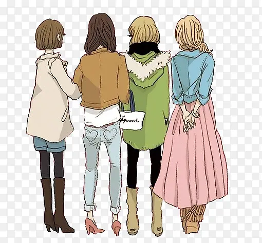 四个女孩背影