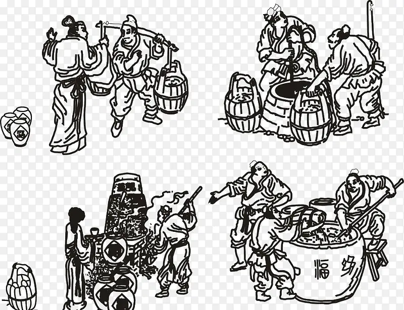 古代酿酒图插图元素