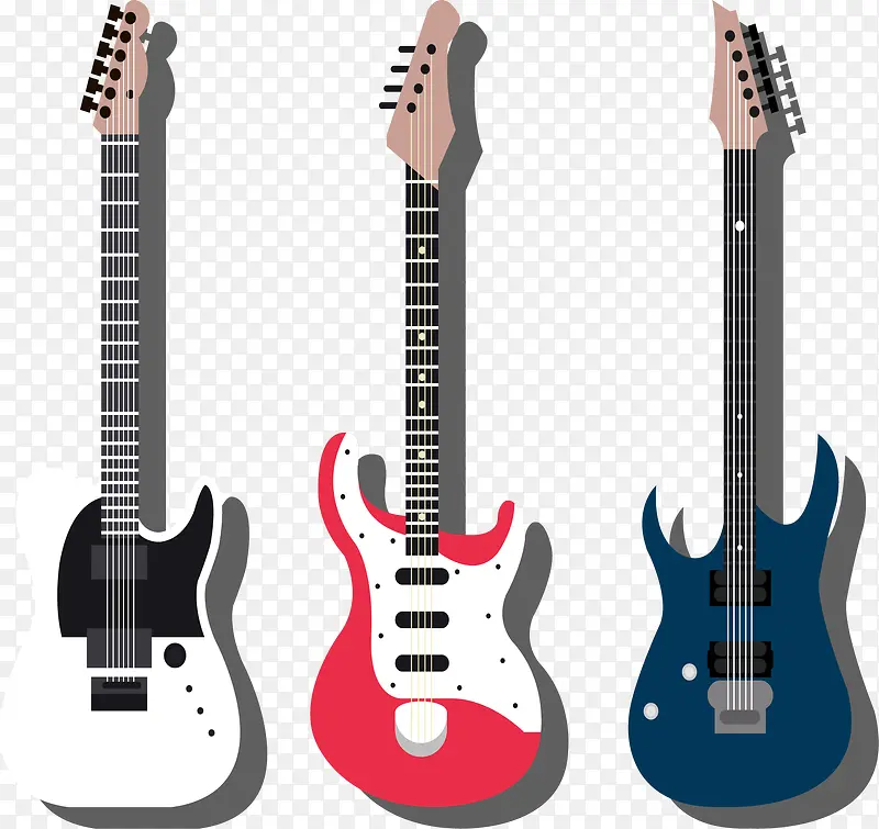 三把不同颜色的吉他