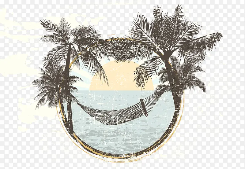 秋千椰子树落日背景装饰