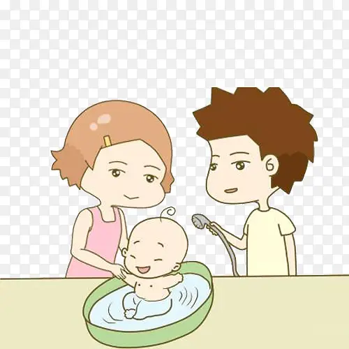 父母为宝宝洗澡图片素材