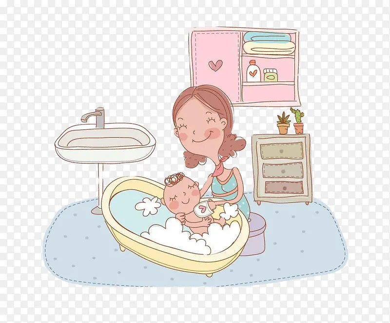 妈妈给小宝宝洗澡免扣素材