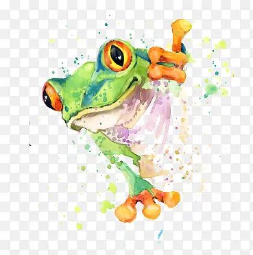 可爱青蛙水彩画免抠素材