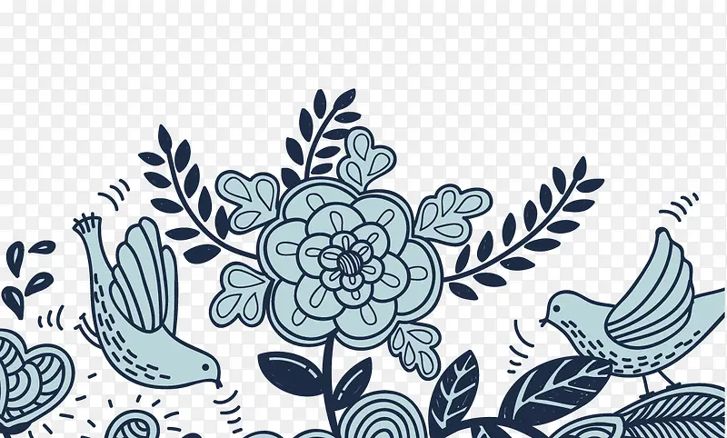 线描花鸟