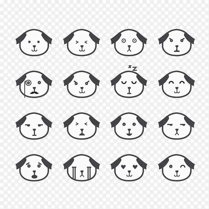 卡通手绘16种小狗表情包