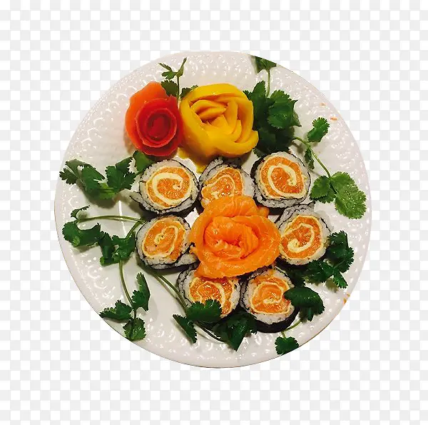 寿司卷的花形摆盘
