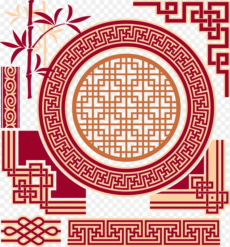 中国传统窗花边角花纹红色祥云