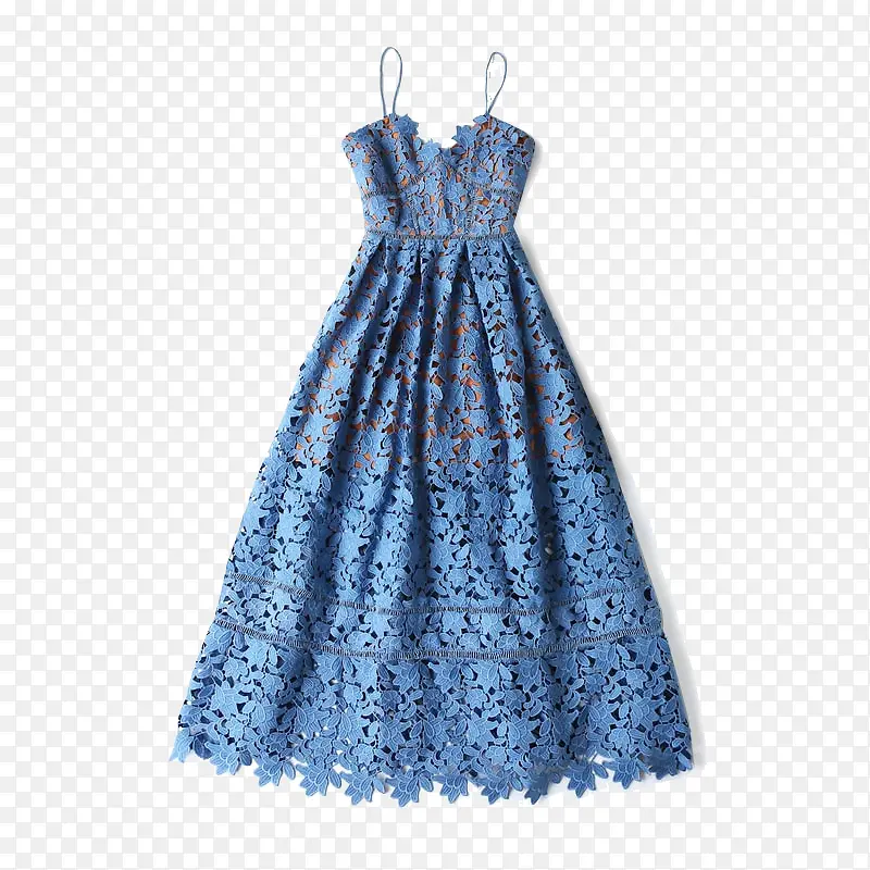 蓝色吊带连衣裙