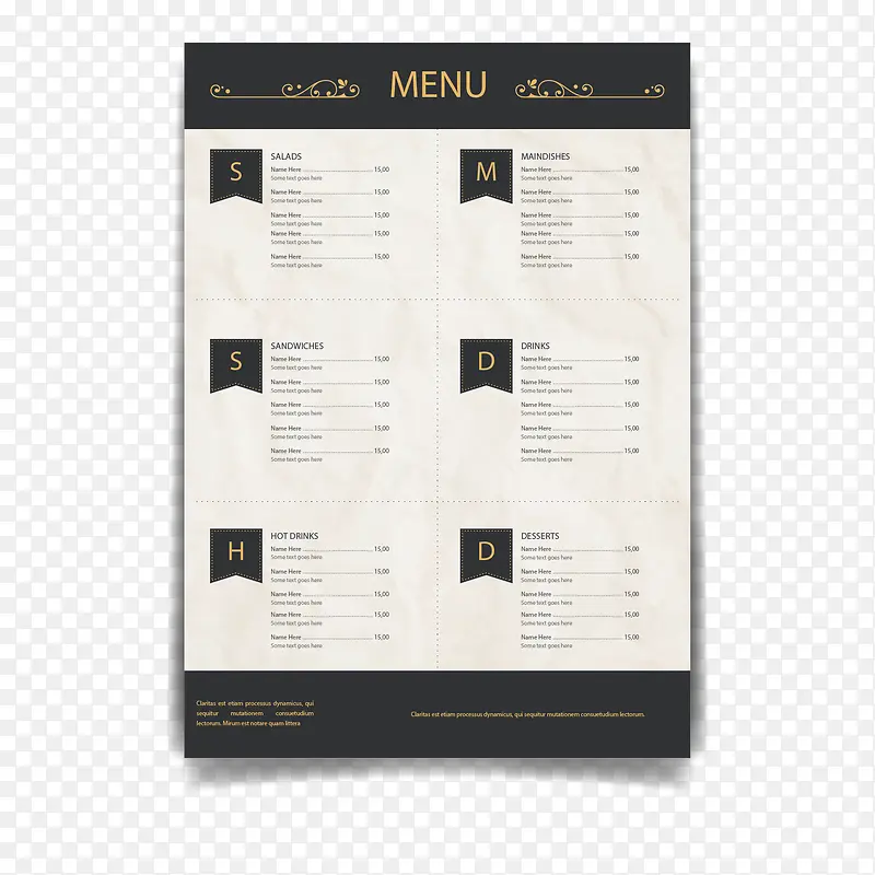 金色花纹餐厅菜单矢量素材
