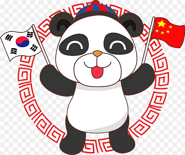 免抠卡通拿着旗子的熊猫