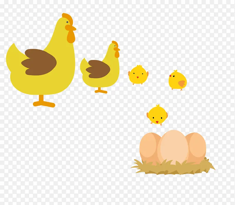 矢量可爱黄色母鸡和小鸡