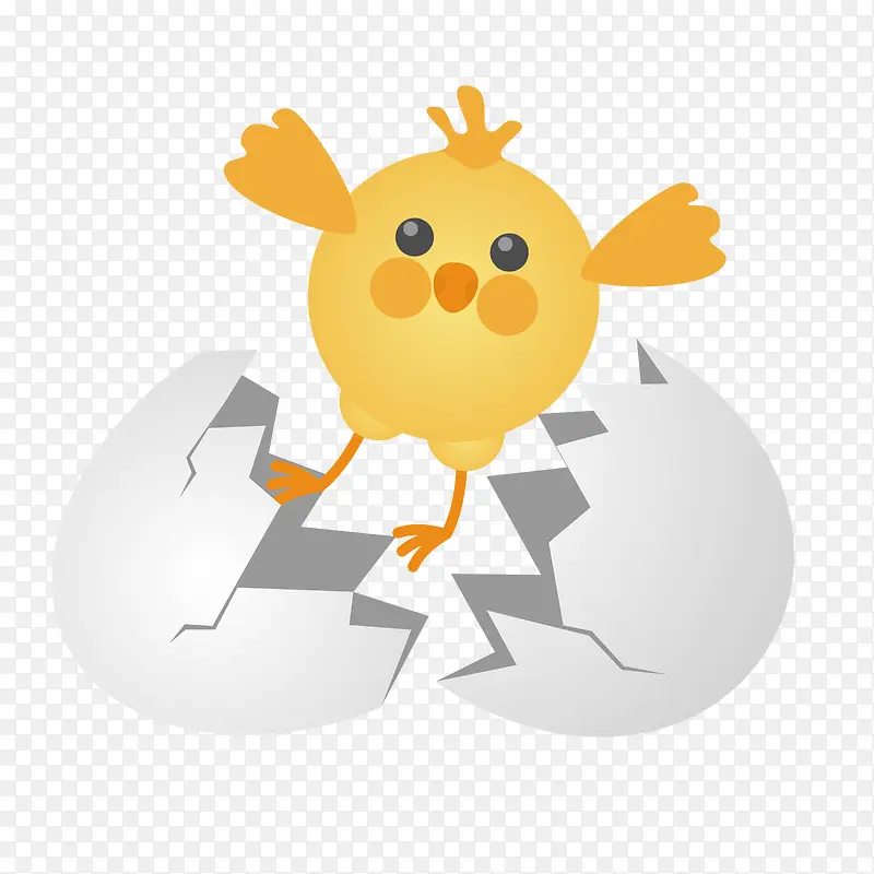 矢量破碎的蛋壳和黄色小鸡