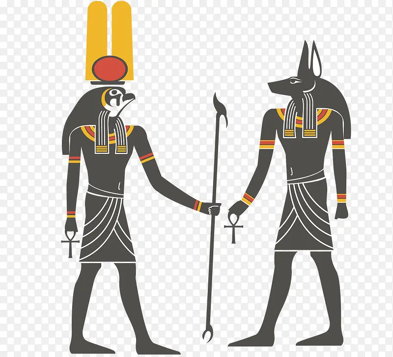 埃及壁画豺狼和鹰神
