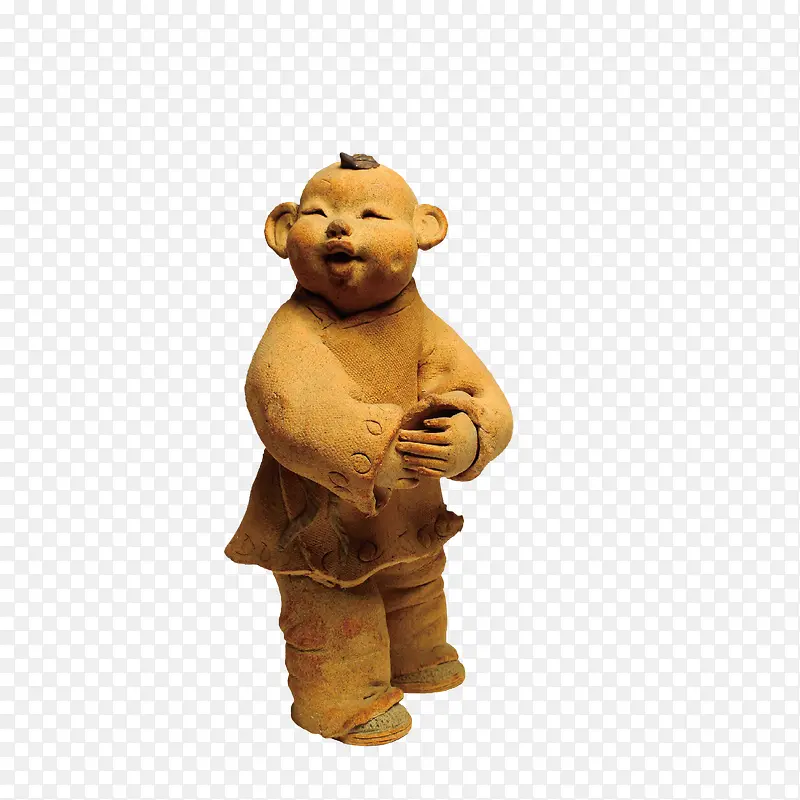 实物作揖的古代小孩陶艺作品素材