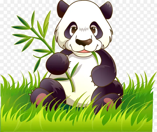 坐在草丛中的大熊猫手绘矢量图