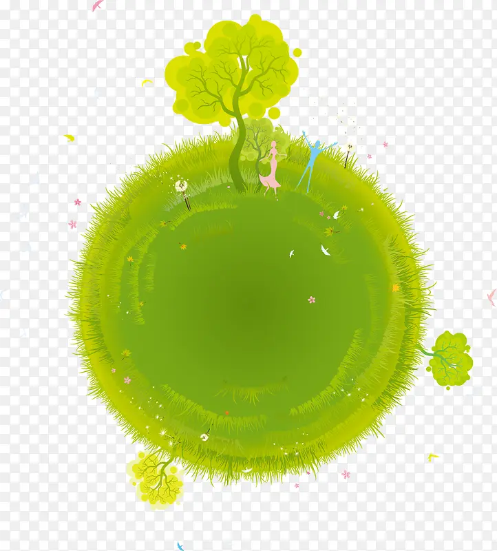 草绿色 圆环 地球 树木 装饰图案
