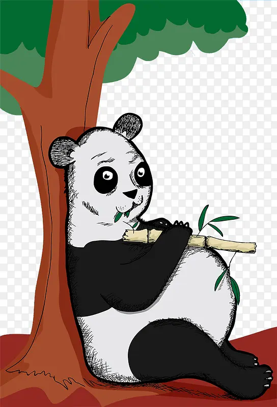 卡通插图依着树大肚腩的熊猫