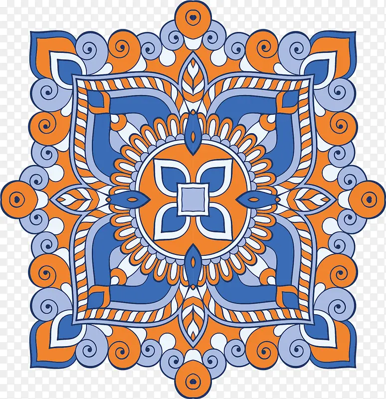 橘色蓝色宗教花纹