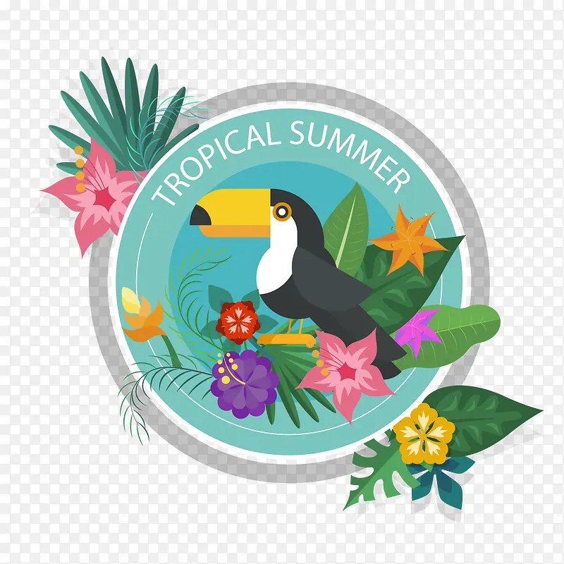 创意热带夏季大嘴鸟标签