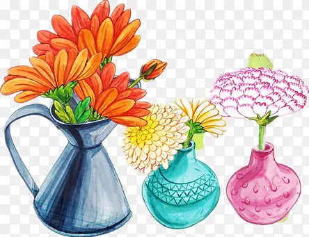 彩绘的花瓶和花