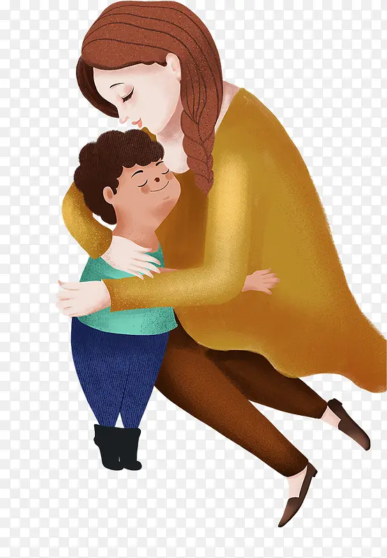 手绘可爱人物插画母亲节拥抱妈妈