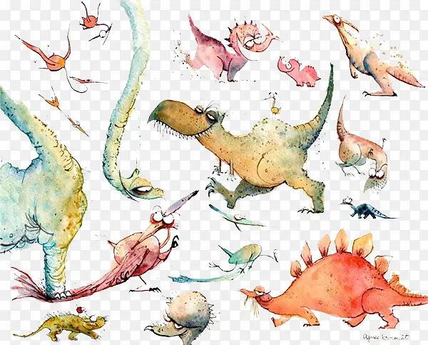 水彩恐龙形象图案