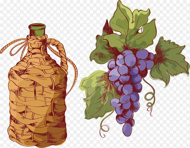 卡通葡萄麻绳红酒瓶