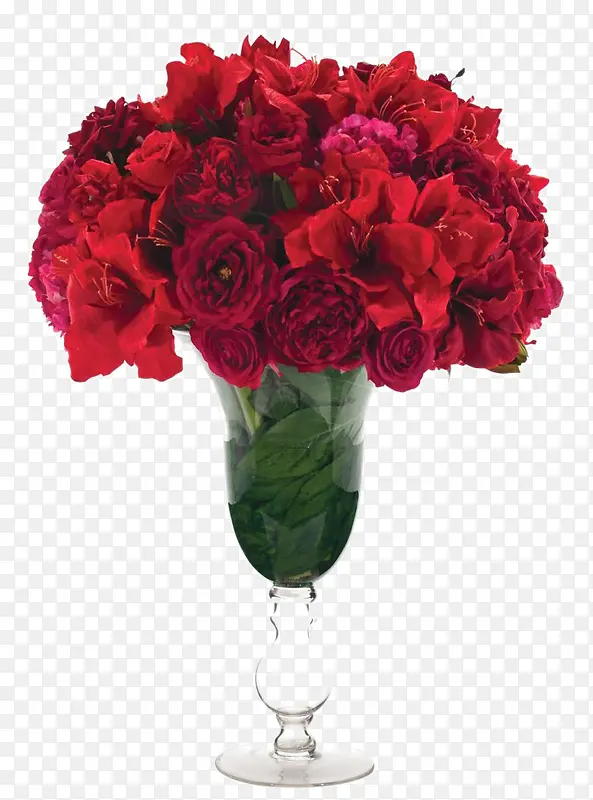 红色玫瑰花束玻璃瓶插花