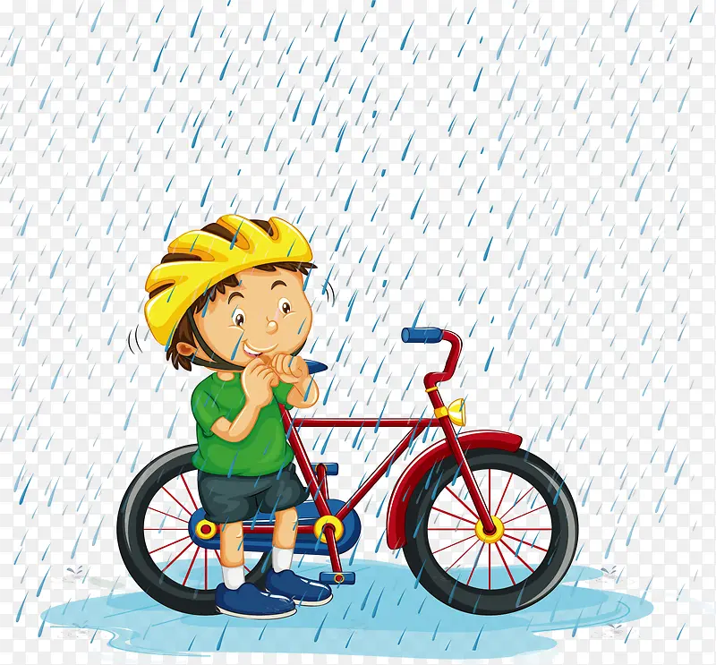 在大雨中骑车出行的人