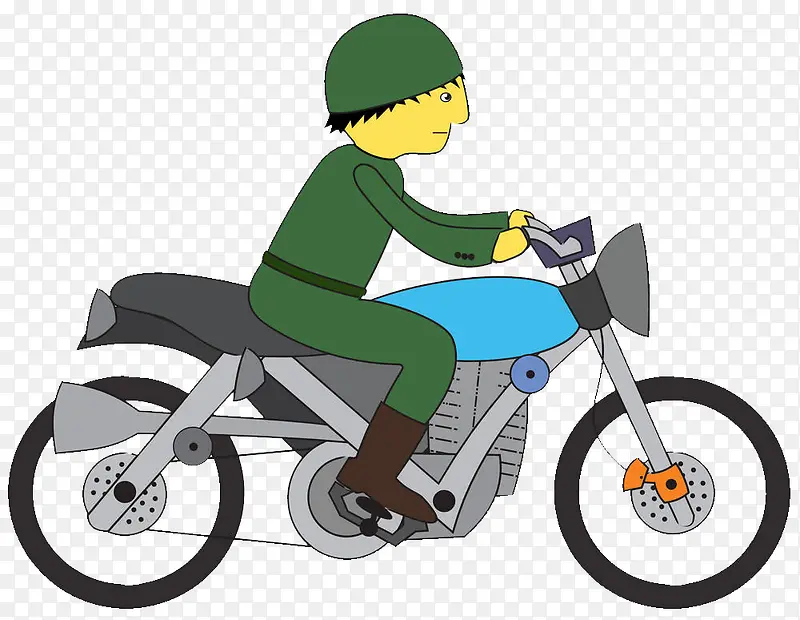 手绘可爱卡通人物插图骑摩托车的