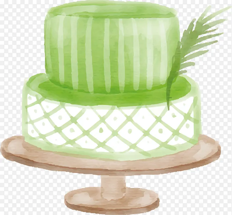 绿色手绘水彩蛋糕