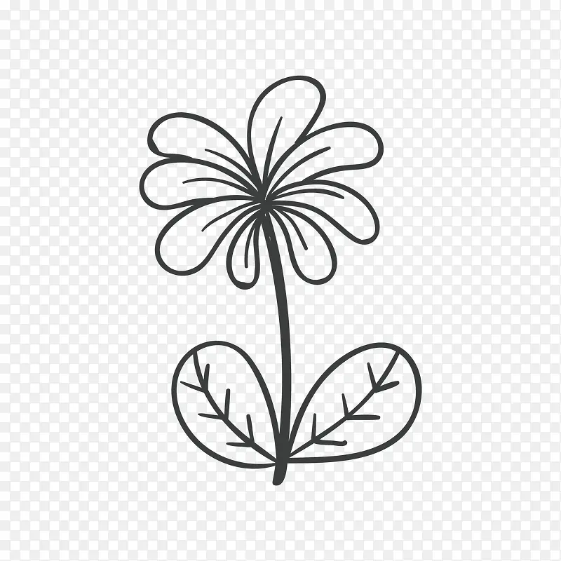 手绘 黑白花卉装饰矢量图
