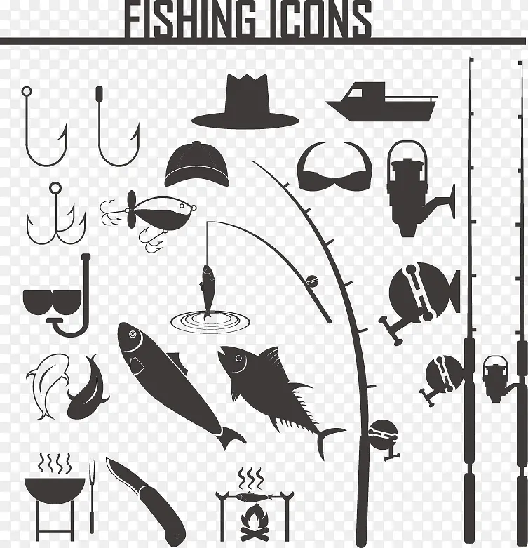 矢量钓鱼主题元素设计素材