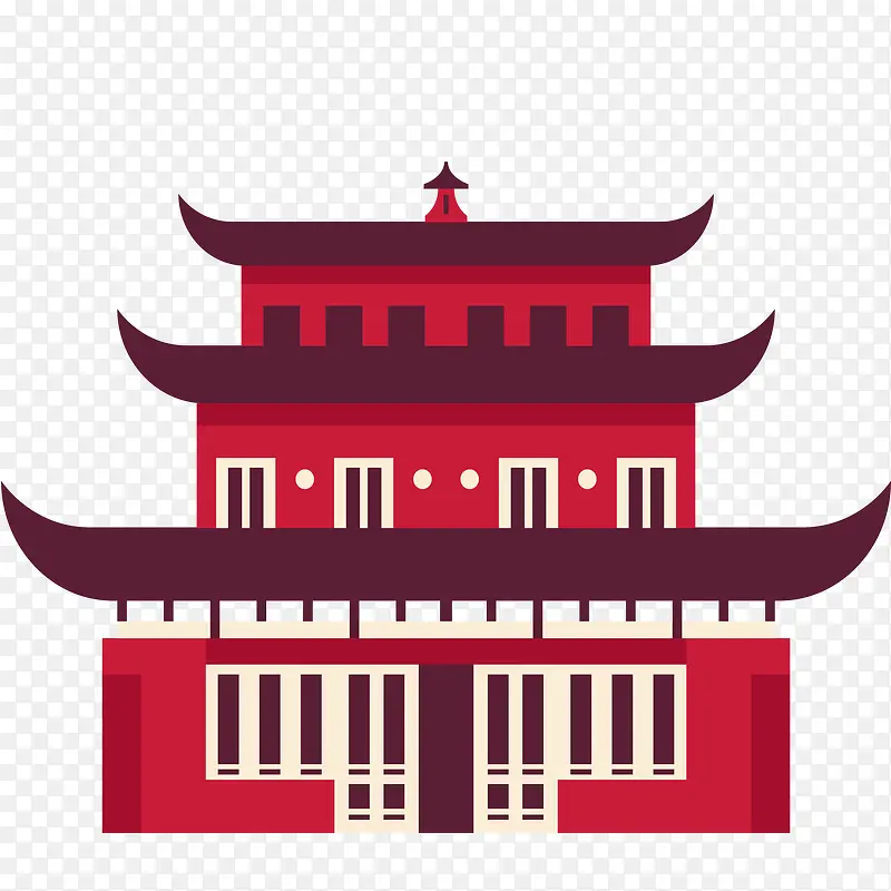 矢量图中国风红色建筑