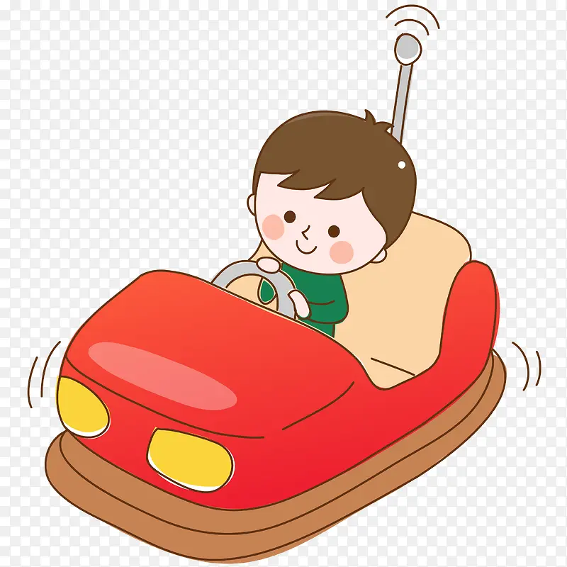 卡通手绘红色车里的男孩