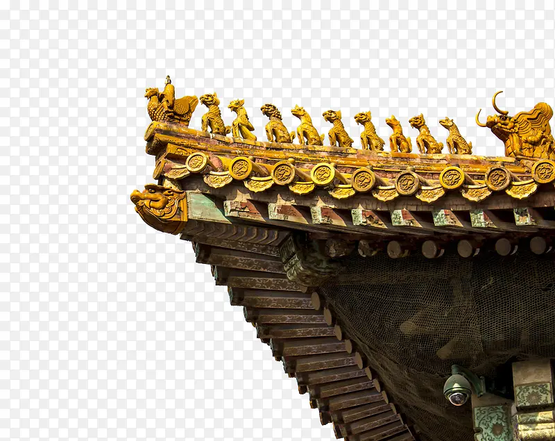 中国传统鎏金吉祥雕刻屋檐