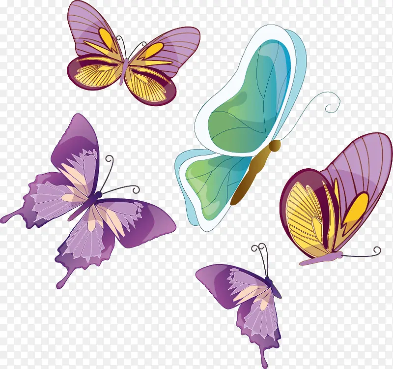 紫色花纹和蓝色蝴蝶矢量素材
