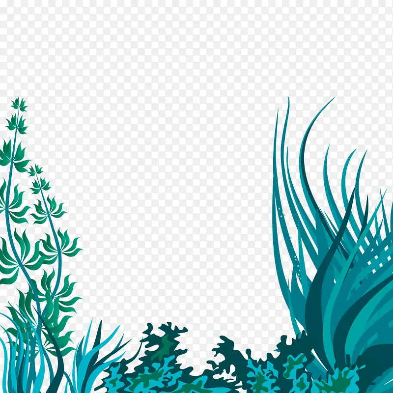 蓝绿色扁平化海洋植物装饰